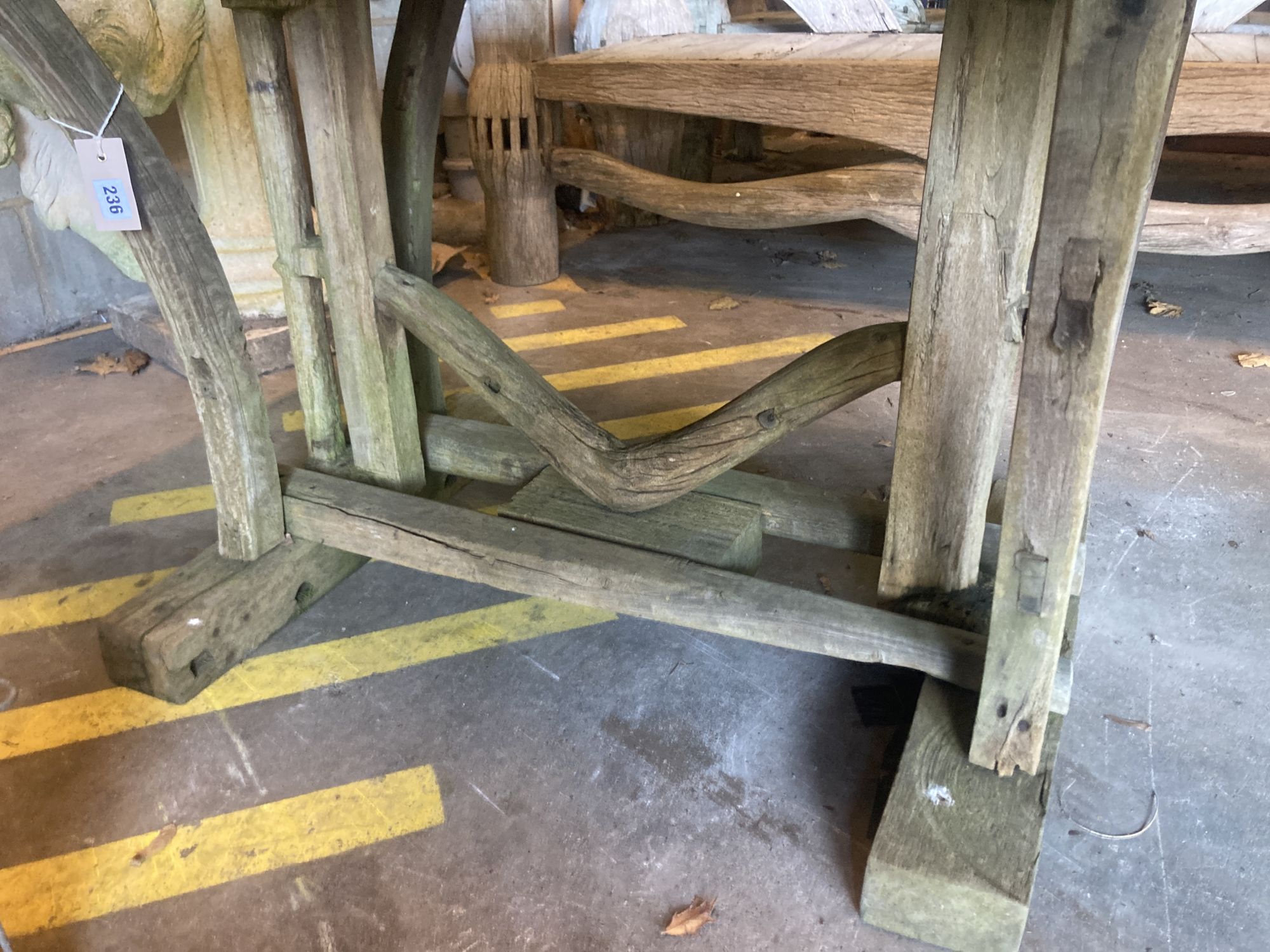A rustic style weathered rectangular garden table, width 120cm depth 74cm height 70cm